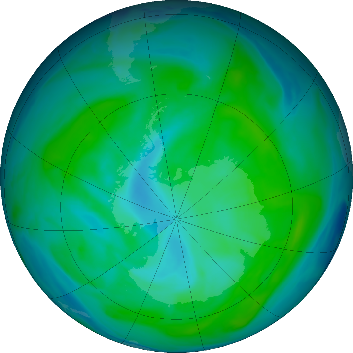 Antarctic ozone map for 20 January 2018